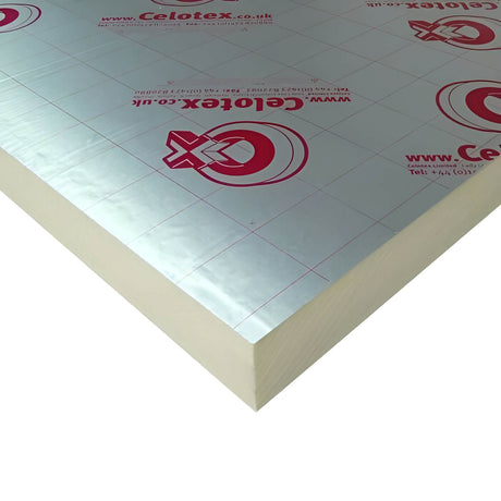 A Celotex PIR Insulation Board from the corner showcasing the lightweight and versatile design