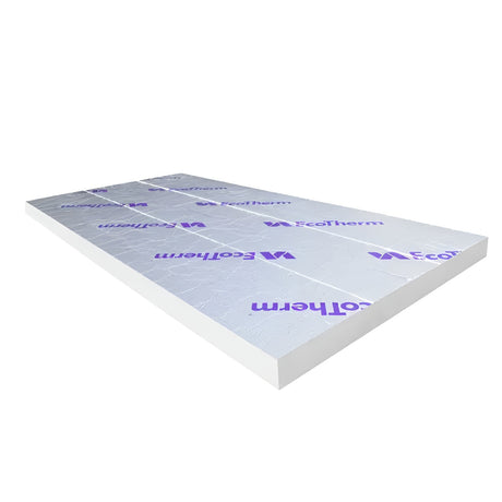 An Ecotherm Eco-Versal insulation board displayed on a white background, showcasing its lightweight and versatile design.