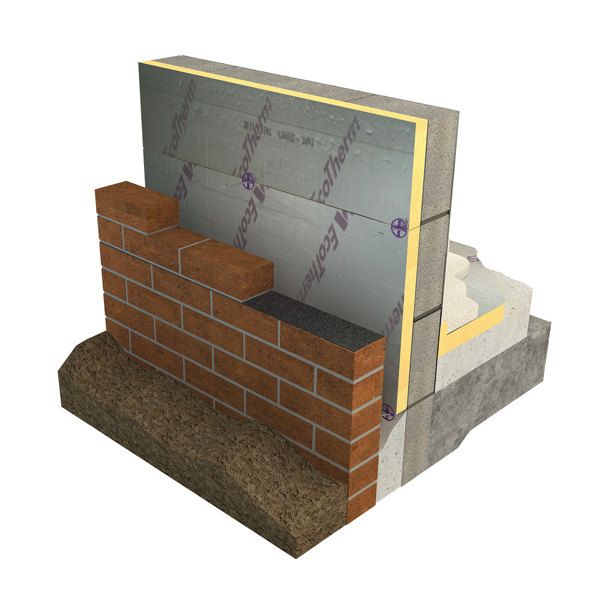 An Ecotherm Eco-Cavity insulation board showcasing the product in a cavity wall