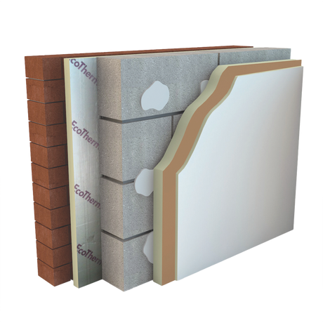 An Ecotherm Eco-Liner insulatied plasterboard showcased in a drylining system