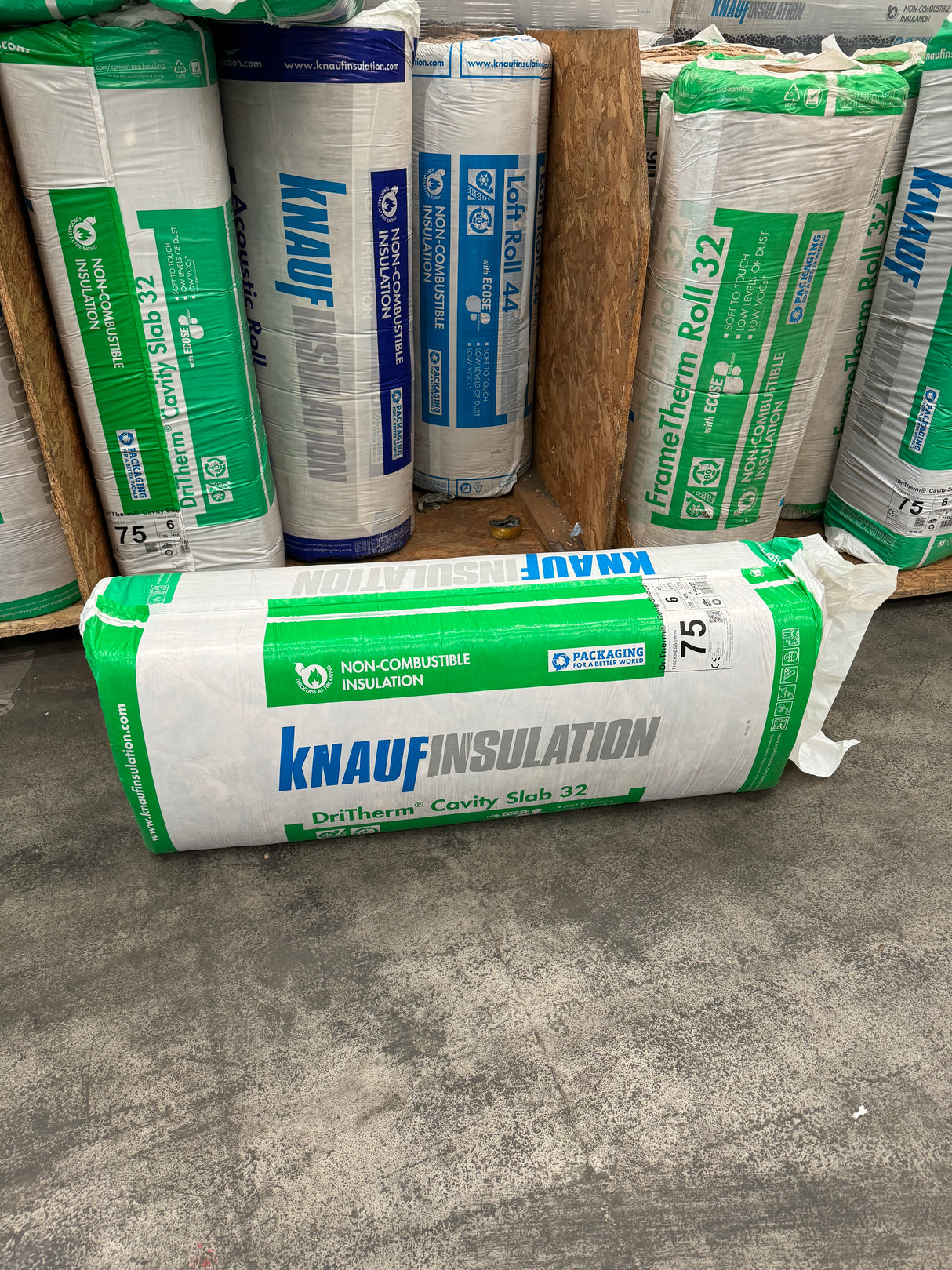 Knauf dritherm cavity slab displayed in a warehouse